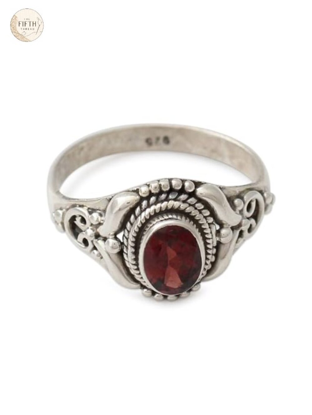 Sterling Silver Garnet Cocktail Ring Solitaire Size 6 Faceted Oval Bezel